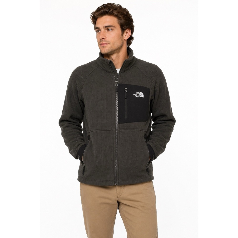 The North Face Men's L Full Zip Grid Fleece Jacket Gray Gorpcore Hiking Outdoor